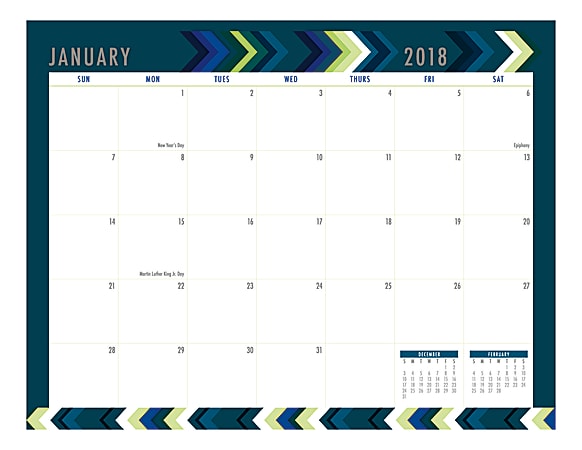 Office Depot® Brand Bold Arrow Monthly Desk Calendar, 11" x 8 1/2", January to December 2018