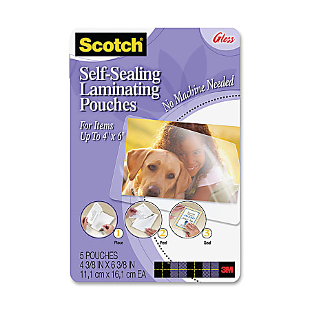 3M® Self-Sealing Photo Laminating Sheets, 4" x 6", Pack of 5