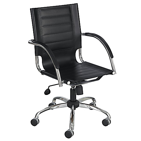 Safco® Flaunt™ Bonded Leather Mid-Back Chair, Chrome/Black