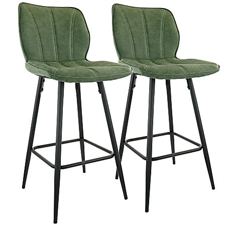 Elama Faux Leather Bar Chairs, Green/Black, Set Of 2 Chairs