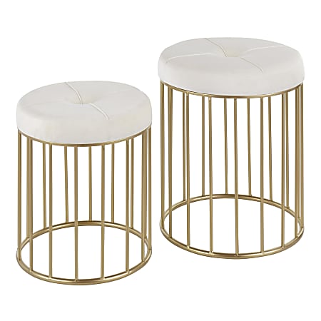 LumiSource Canary Nesting Ottomans, Gold/Cream, Set Of 2 Ottomans