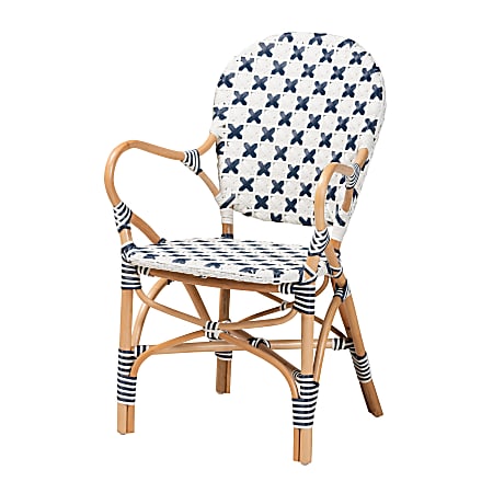 bali & pari Bryson Rattan Bistro Accent Chair, Blue/White