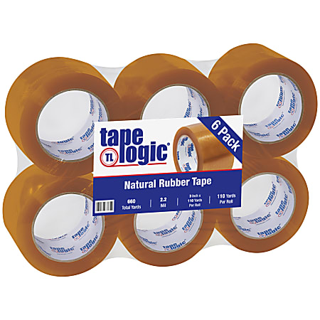 Tape Logic® #51 Natural Rubber Tape, 3" Core, 3" x 110 Yd., Clear, Case Of 6