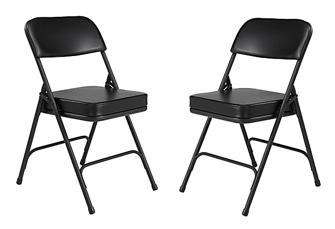 National Public Seating Vinyl-Upholstered Folding Chairs, Black, Set Of 2 Chairs