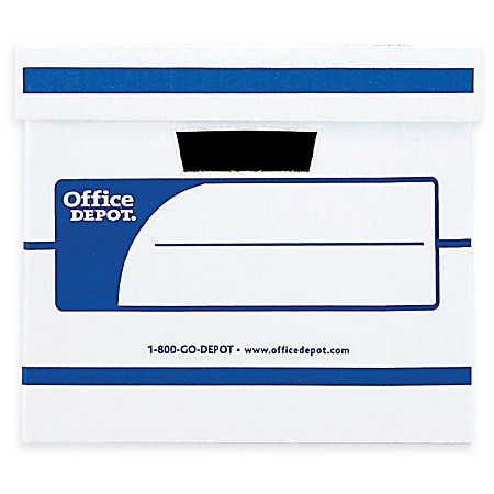 Office Depot® Brand Standard-Duty Storage Boxes With Lift-Off Lids And Built-In Handles, Letter/Legal Size, 15" x 12" x 10", 60% Recycled, White/Blue, Case Of 12