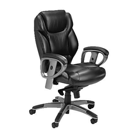 Mayline Ultimo Managerial Mid-Back Chair, 26 3/4"W x 29 1/2"D x 45 1/2"H, Slate Frame, Black Leather