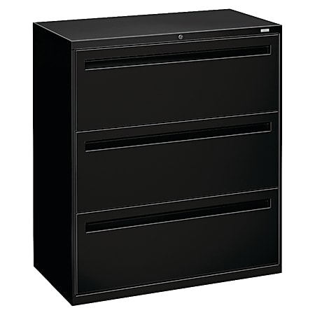 HON® 36"W Lateral 3-Drawer File Cabinet, Metal, Black