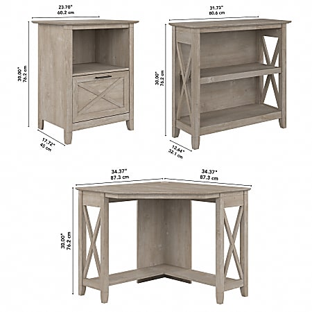 Bush Furniture Key West 60" L Shaped Desk Washed Gray