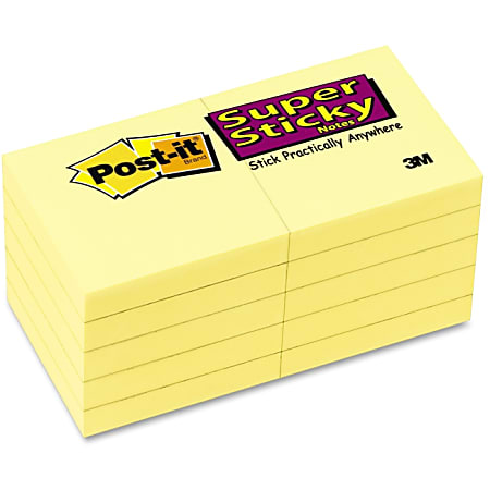 Post-it® Super Sticky Notes, 2" X 2" Canary Yellow - 900 - 2" x 2" - Square - 90 Sheets per Pad - Unruled - Canary Yellow - Paper - Self-adhesive - 10 Pad