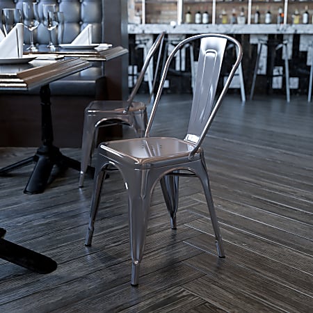 Flash Furniture Metal Indoor Vertical-Slat Stackable Chair, Gray