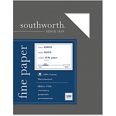 Southworth 100percent Cotton R sum Paper 8 12 x 11 24 Lb 100percent  Recycled Ivory Pack Of 100 - Office Depot
