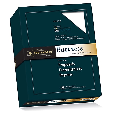 Southworth® 100% Cotton Business Multi-Use Printer & Copy Paper, 1 Ream, White, Letter (8.5" x 11"), 500 Sheets Per Ream, 20 Lb, 94 Brightness