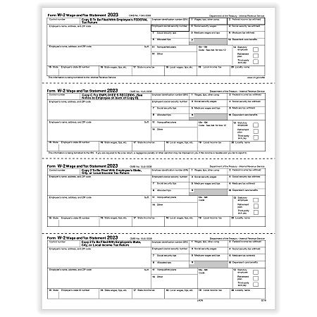 ComplyRight® W-2 Tax Forms, 4-Up (N-Style), Employee’s Copies B, C, 2, 2 Combined, Laser, 8-1/2" x 11", Pack Of 50 Forms