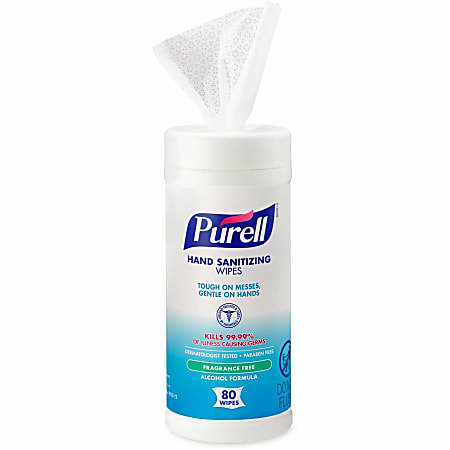 Gojo® Alcohol Hand Sanitizing Wipes - White - Pre-moistened, Durable, Lint-free, Textured, Fragrance-free, Dye-free, Non-sticky, Residue-free -