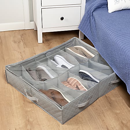 Honey Can Do Under Bed Shoe Storage Organizers, 5-15/16”H x 25”W x 29-15/16”D, Gray, Set Of 2 Organizers
