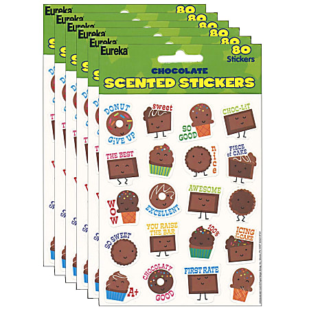 Eureka Scented Stickers, Chocolate, 80 Stickers Per Pack, Set Of 6 Packs