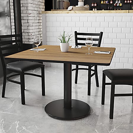 Flash Furniture Laminate Square Table Top With Round Table-Height Base, 31-1/8"H x 42"W x 42"D, Walnut/Black