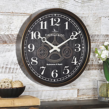 FirsTime® Industrial Gears Round Wall Clock, 12", Brown/Gold