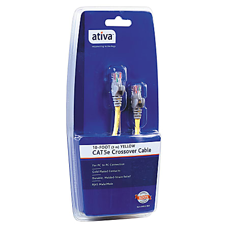 Ativa® Cat 5e Crossover Cable, 10', Yellow