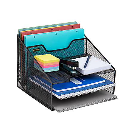 Mind Reader 3-Compartment Desk Organizer, 8-1/4”H x 12-1/2”W x 9-3/4”D, Black