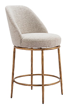 Zuo Nordhavn Swivel Counter-Height Stool, Beige/Gold