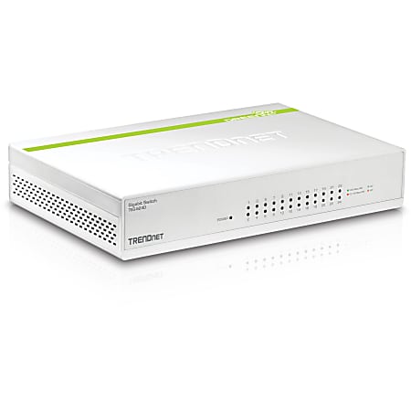 TRENDnet 24-Port Gigabit GREENnet Switch; QoS; 48 Gbps Switching Fabric; Fanless; Plug & Play; Half & Full Duplex; TEG-S24D - 24-port Gigabit GREENnet Switch
