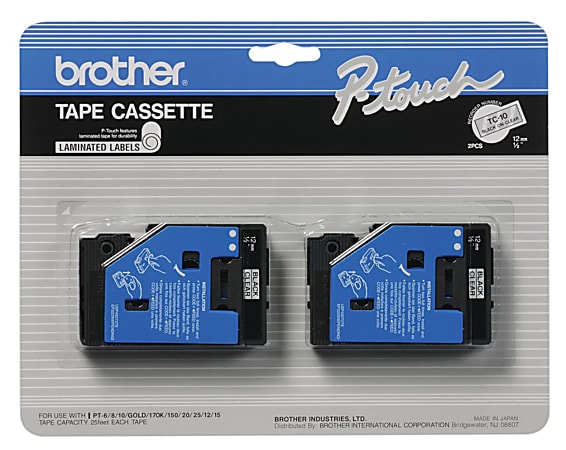 Brother® TC-10 Black-On-Clear Tapes, 0.5" x 25', Pack Of 2