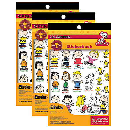 Eureka Sticker Books, Peanuts, 410 Stickers Per Book, Pack Of 3 Books