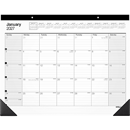 Office Depot Brand Monthly Desk Pad Calendar, 21 3/4" x 17", White/Black, January 2027 to December 2027, SP24D0027