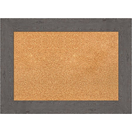 Amanti Art Non-Magnetic Cork Bulletin Board, 29" x 21", Natural, Rustic Plank Gray Plastic Frame