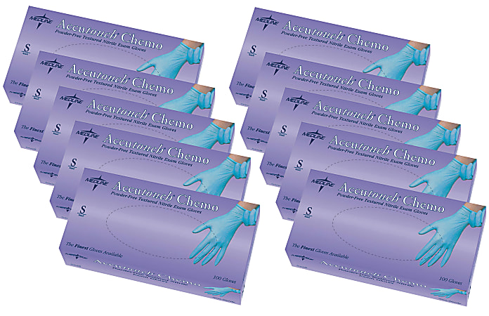 Accutouch Chemo Disposable Powder-Free Nitrile Exam Gloves, Small, Blue, 100 Gloves Per Box, Case Of 10 Boxes