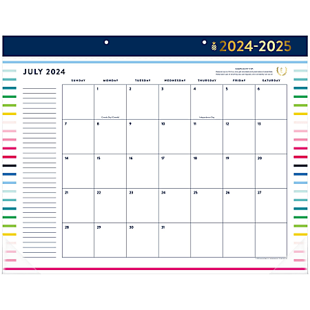 2024-2025 AT-A-GLANCE® Simplified by Emily Ley Academic Monthly Desk Pad Calendar, 21-3/4" x 17", Happy Stripe, July To June