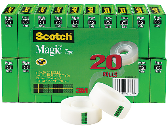 Scotch® Magic™ Invisible Tape, 3/4" x 1000", Clear, Pack of 20 rolls