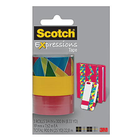 Scotch® Expressions Tape, 3/4" x 300", Diamond/Red/Yellow, Pack Of 3