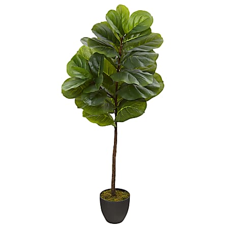 Nearly Natural Fiddle Leaf 46”H Artificial Tree With Planter, 46”H x 16”W x 16”D, Green/Black