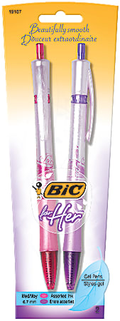 BIC® For Her Gel Pens, Medium Point, 0.7 mm, Metallic Floral Barrel, Assorted Ink Colors, Pack Of 2