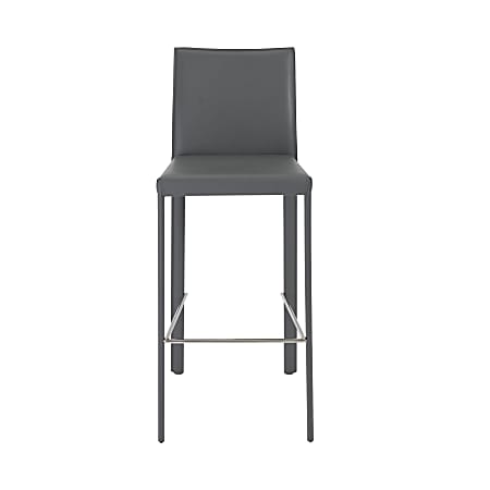 Eurostyle Hasina Regenerated Leather Bar Stools With Backs, Gray, Set Of 2 Stools