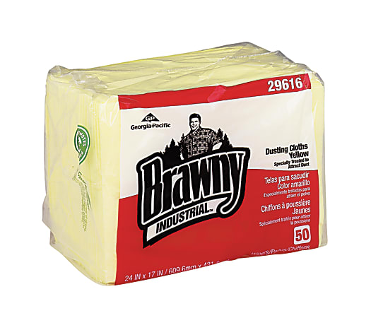 Brawny® Quarterfold Industrial Dusting Cloths, 17" x 24", Yellow, 50 Cloths Per Pack, Carton Of 4 Packs