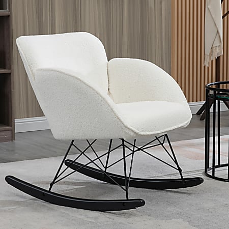 Glamour Home Ayan Boucle Fabric Rocking Chair WhiteBlack Office