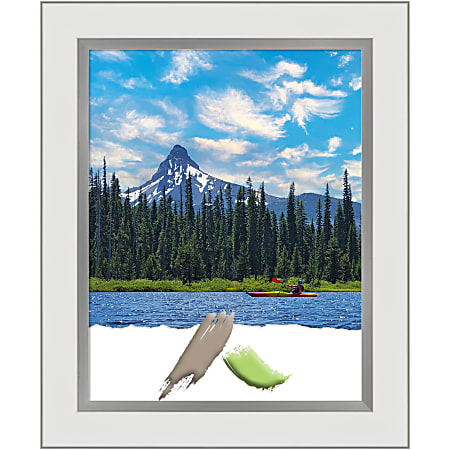 Amanti Art Eva White Silver Picture Frame, 14" x 17", Matted For 11" x 14"