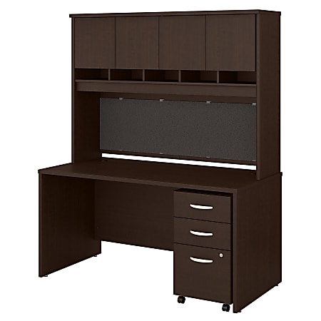 Bush Business Furniture Components 60"W Office Computer Desk With Hutch And Mobile File Cabinet, Mocha Cherry, Standard Delivery