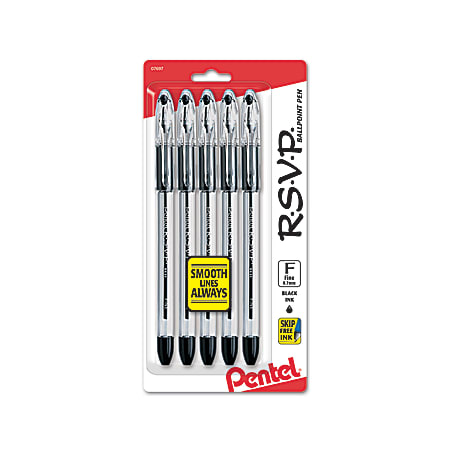 Pentel R.S.V.P. Ballpoint Pens Fine Point 0.7 mm Clear Barrel Black Ink  Pack Of 5 - Office Depot