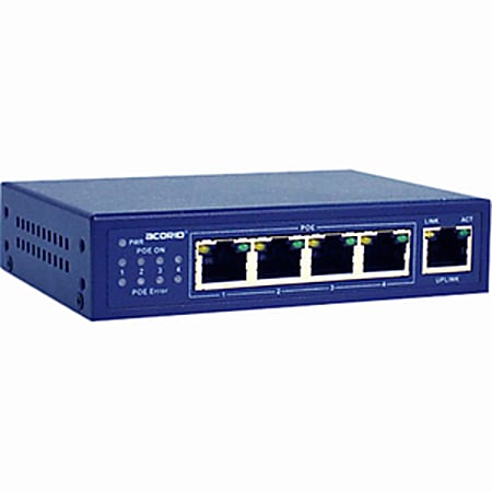4XEM 4-Port PoE+(Plus) 25.5Watt 10/100Mbps Ethernet Switch 1.0 Gbps bandwidth 744K packet forward rate