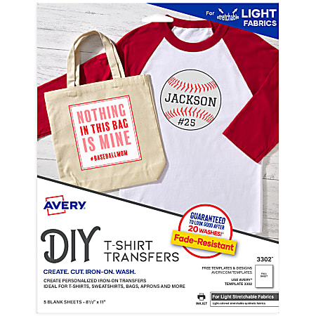 Avery Light Fabric T Shirt Transfers For Inkjet Printers 3271 Pack Of 6 -  Office Depot