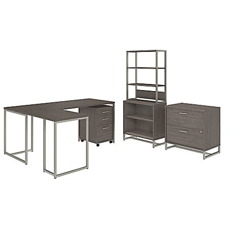 kathy ireland® Office by Bush Business Furniture Method 72"W L Shaped Desk with 30"W Return, File Cabinets and Bookcase, Cocoa, Standard Delivery