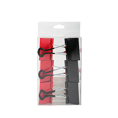 Office Depot&reg; Brand Binder Clips, Large, 2" Wide, Black/Red, Pack Of 6