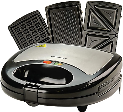 Ovente GPI302B Electric Sandwich Grill Waffle Maker Set, Black