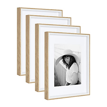 Kate And Laurel Gibson Transitional Casual Picture Frame Set, 14 3/4” x 11 3/4" With Mat, White/Natural, Set Of 4