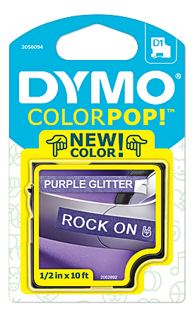DYMO® ColorPop Labeler D1 Label Tape, 0.5" x 10', Purple Glitter