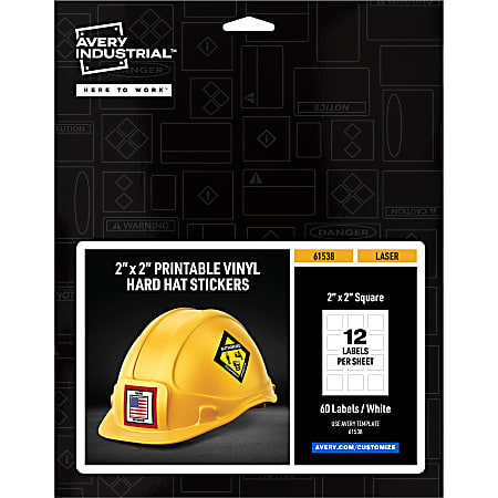 Avery Waterproof Vinyl Stickers, 2&quot; x 2&quot; , Laser, 60ct (61538) - Square Shape - 61538